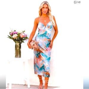 Vici Blue and Pink Floral Maxi Dress